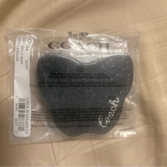CC1-Coach Black Silver Glitter Butterfly Compact Dual Sided Mirror NWT - Picture 3 of 4